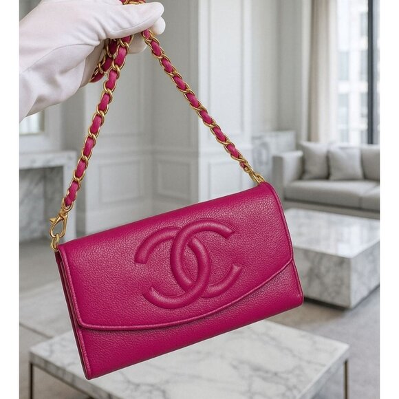 CHANEL Caviar Classic Leather Wallet Chain Flap Pink Purse Crossbody WOC - Picture 3 of 16